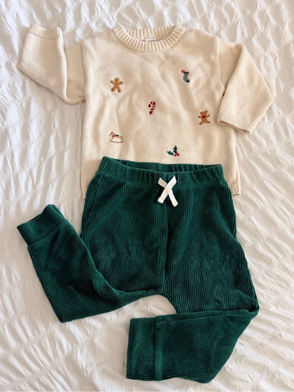 Carter's Dark Green Corduroy Jogger Pants with White Drawstring